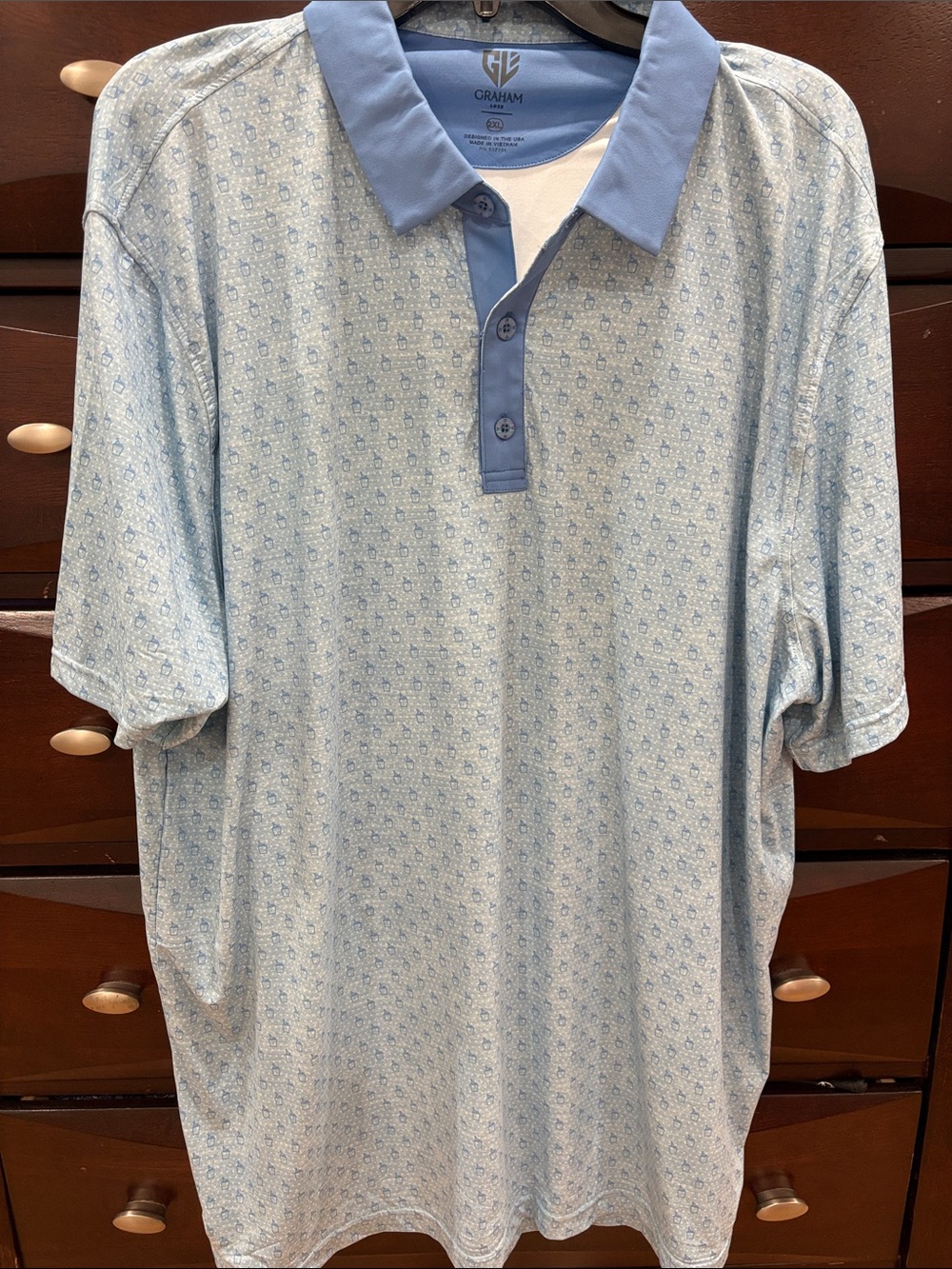 Graham Men's Light Blue Printed Polo with Contrast Collar